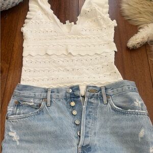 Agolde denim shorts with adorable lightweight sweater top